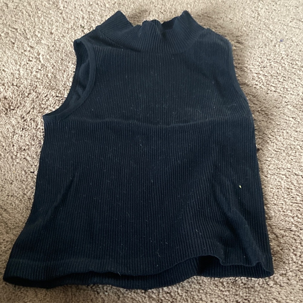 Poof! Black Ribbed Mock Neck Crop Top